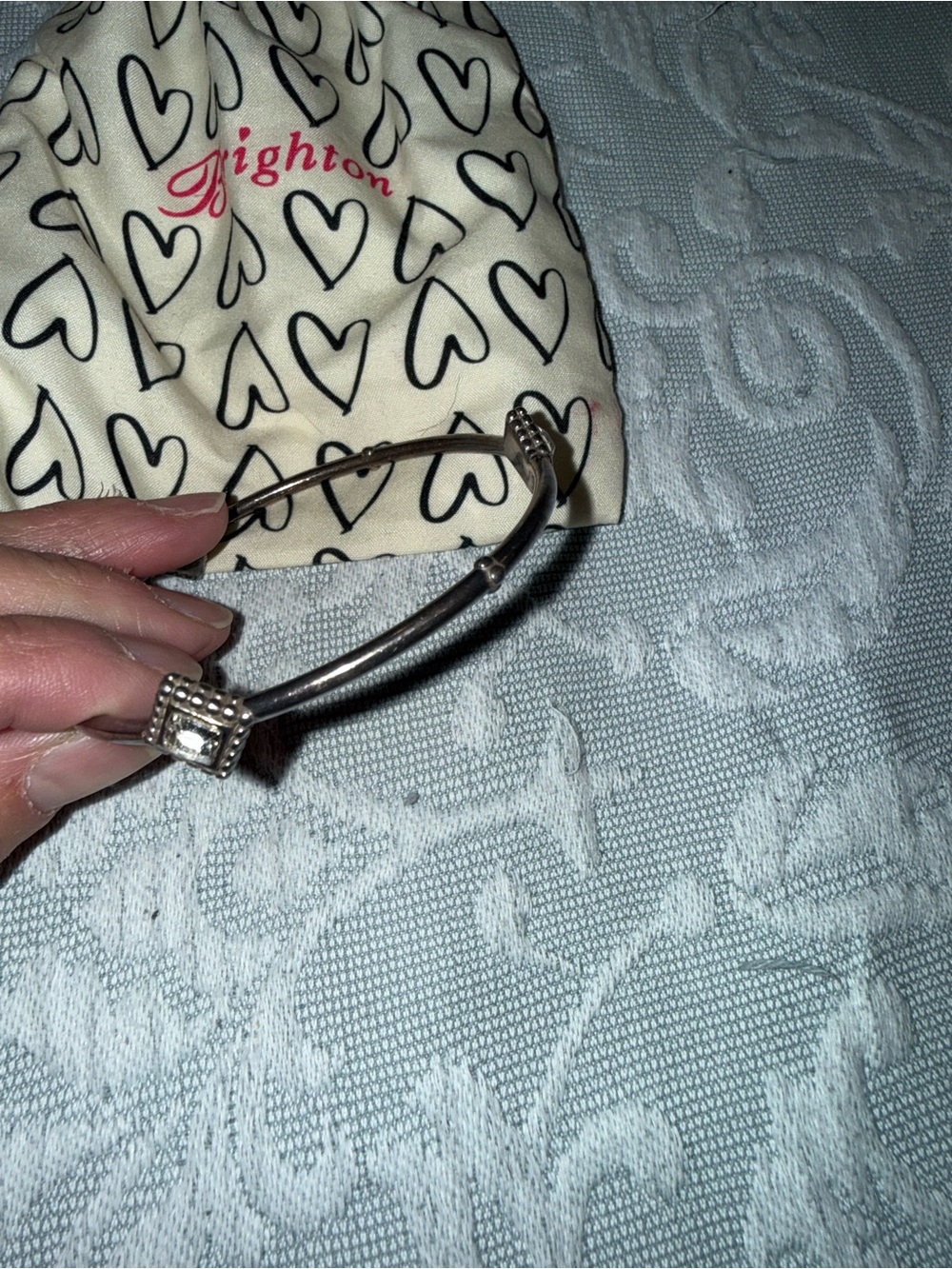 Brighton Silver-Tone Bangle with Square Crystal Center